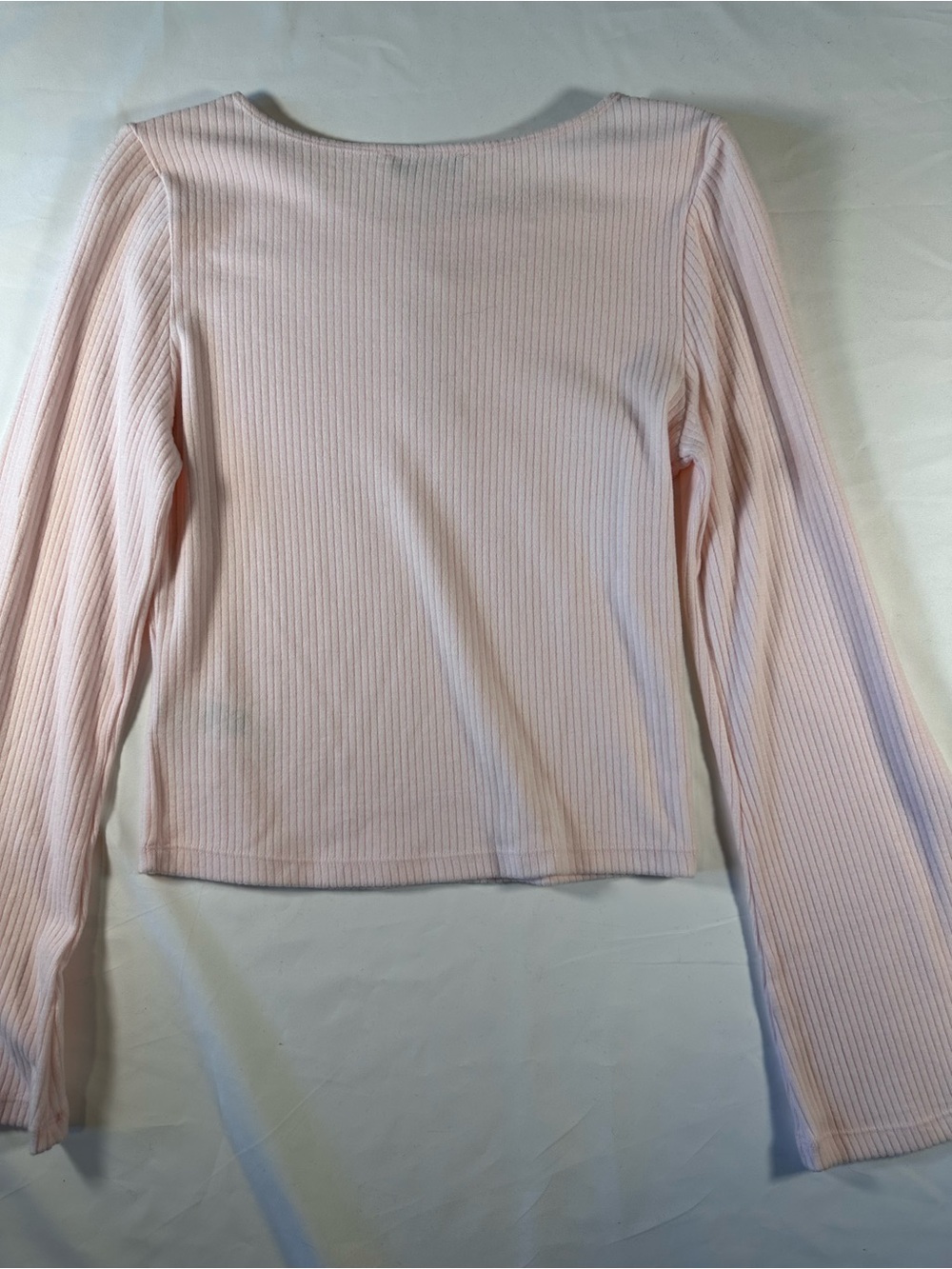 Francesca’s Women's Ribbed Long-Sleeve Top bell sleeves - Light Pink